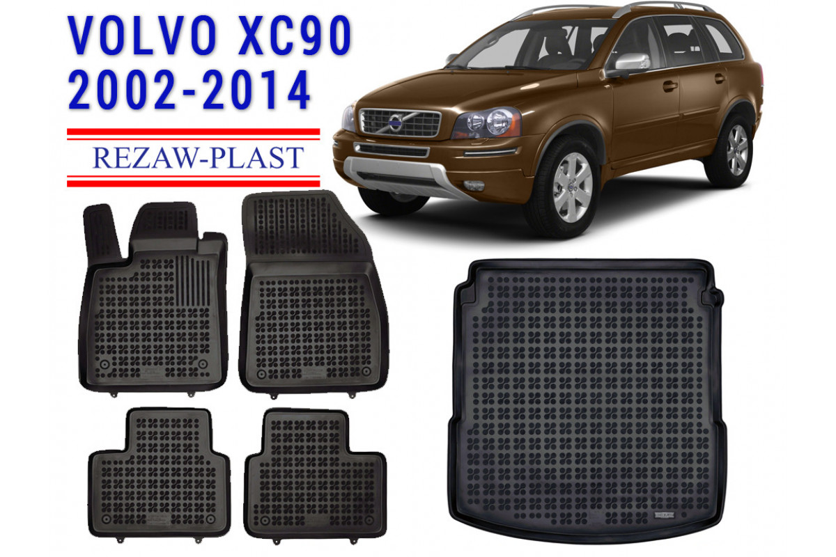 RezawPlast Floor Mats Trunk Liner Set for Volvo XC90 20022014 Black